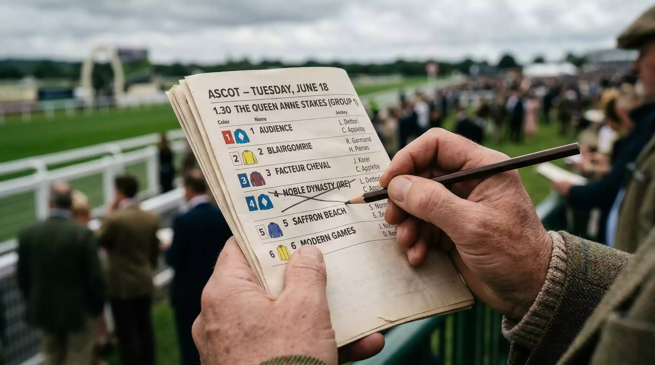 BHA non-runner declaration shown on an official racecard at a UK racecourse