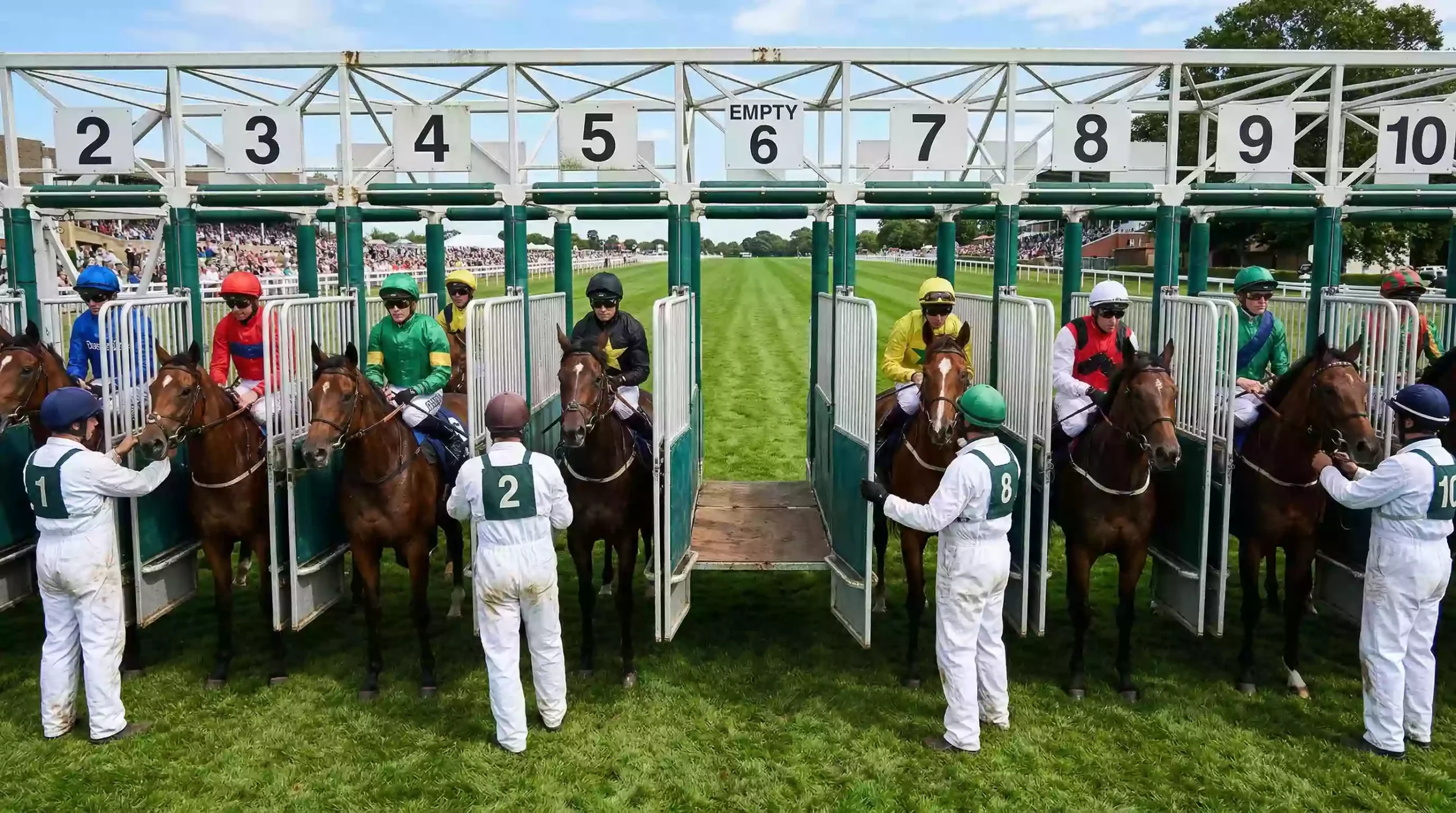 Empty starting stall with a gap in the line-up at a UK Flat racecourse